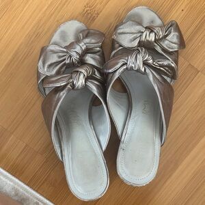Chic Metallic Leather Bow Mules